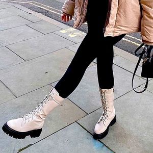 Faux Leather Light Tan Lace Up Boots BRAND NEW